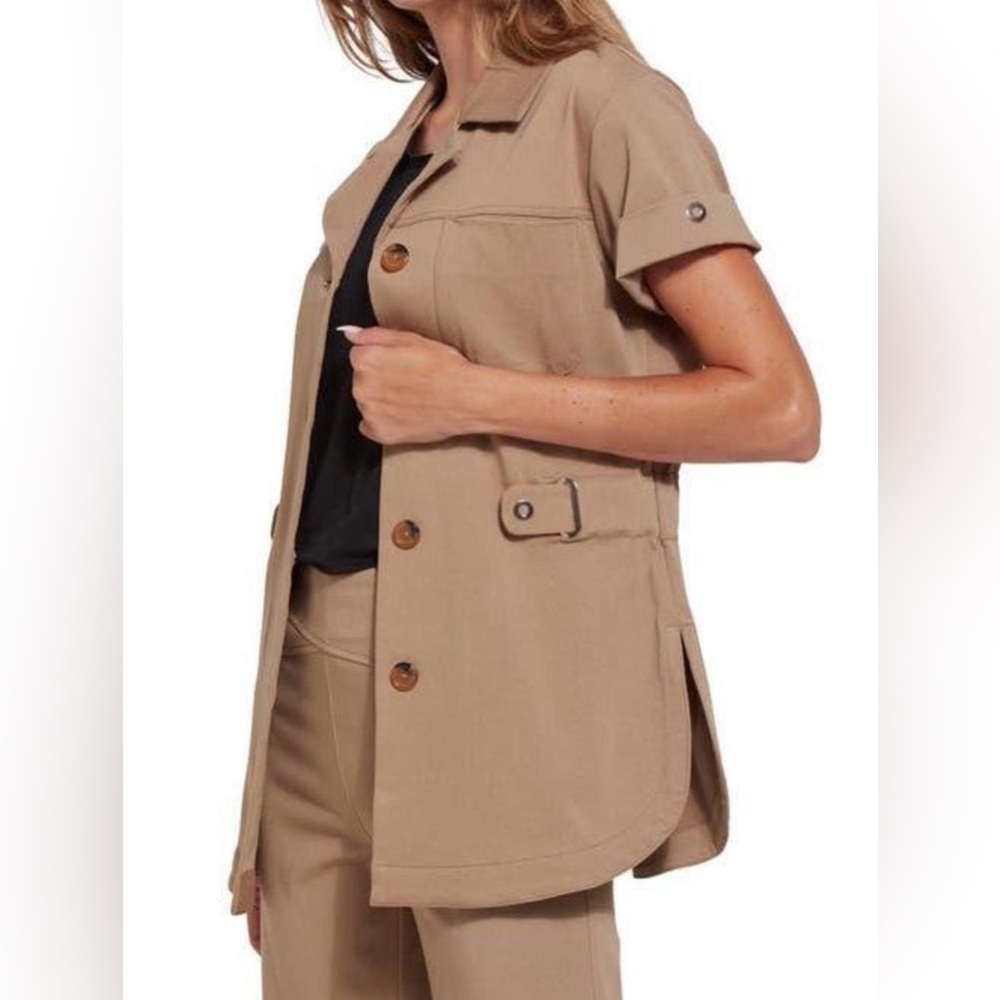 Lyssé Valley Elasticated Waist Shirt Jacket‎ Medium Brown Button Down Utility
